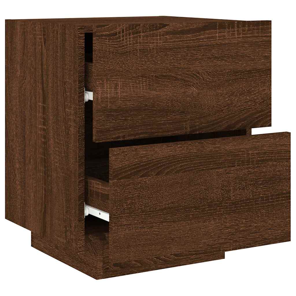 vidaXL Nachttische mit LED-Leuchten 2 Stk. Braun Eiche Holzwerkstoff
