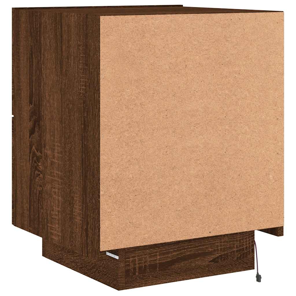 vidaXL Nachttische mit LED-Leuchten 2 Stk. Braun Eiche Holzwerkstoff