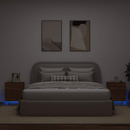 vidaXL Nachttische mit LED-Leuchten 2 Stk. Braun Eiche Holzwerkstoff
