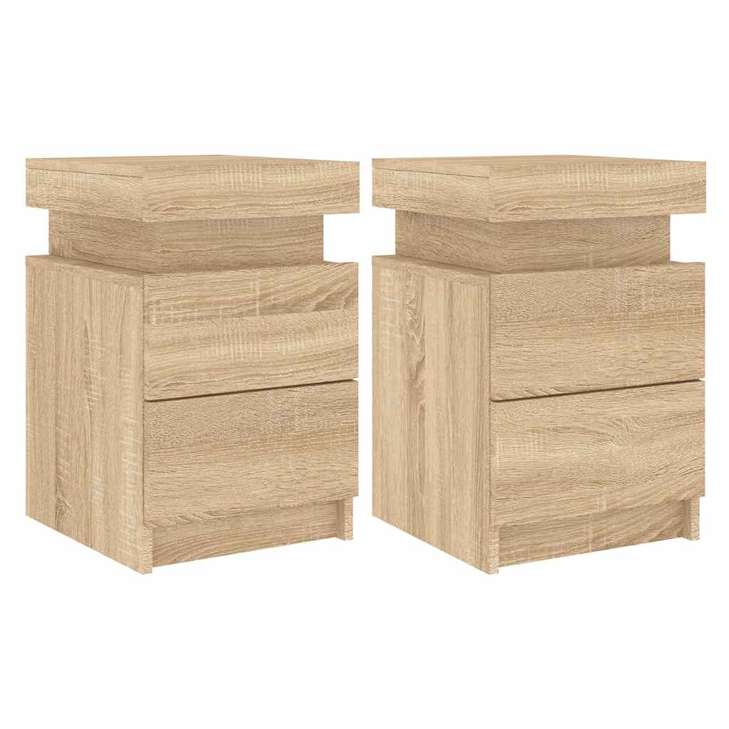vidaXL Tables de chevet avec lumières LED 2 pcs Chêne Sonoma 35x39x55 cm