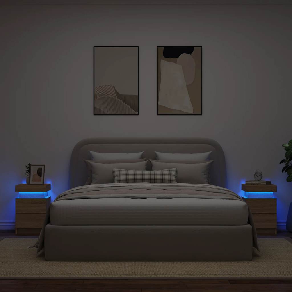 vidaXL Tables de chevet avec lumières LED 2 pcs Chêne Sonoma 35x39x55 cm