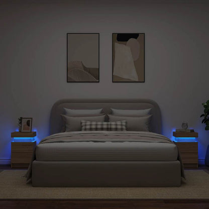 vidaXL Tables de chevet avec lumières LED 2 pcs Chêne Sonoma 35x39x55 cm