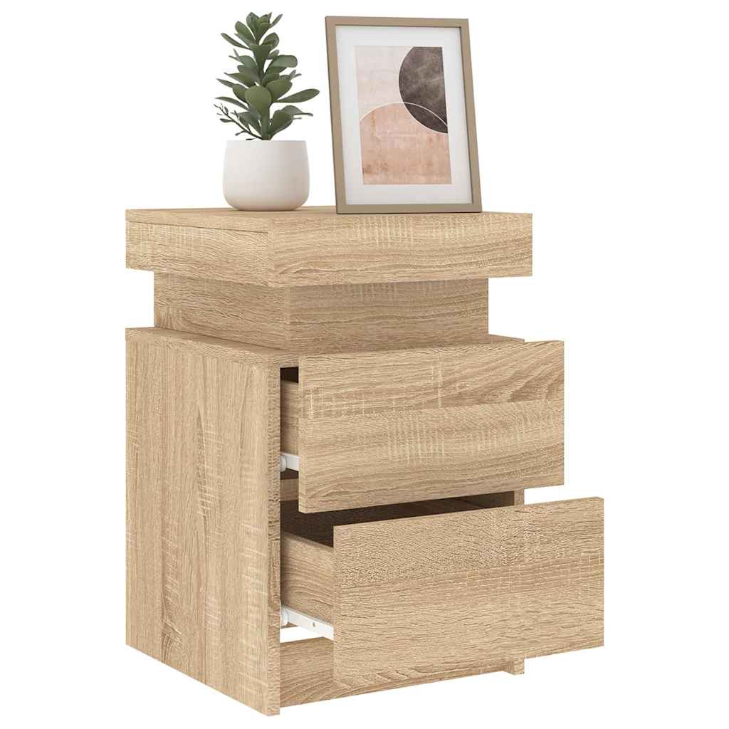 vidaXL Tables de chevet avec lumières LED 2 pcs Chêne Sonoma 35x39x55 cm