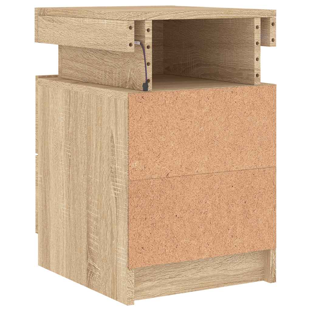 vidaXL Tables de chevet avec lumières LED 2 pcs Chêne Sonoma 35x39x55 cm