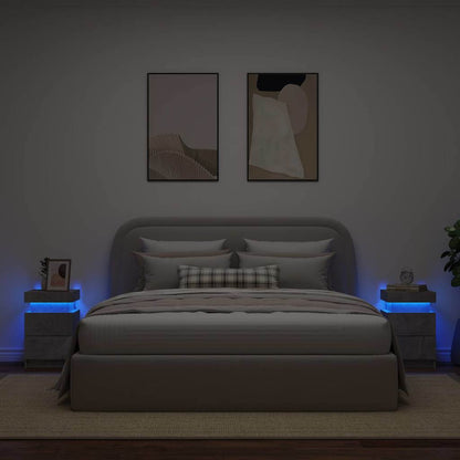 vidaXL Nachttische mit LED-Leuchten 2 Stk. Betongrau 35x39x55 cm