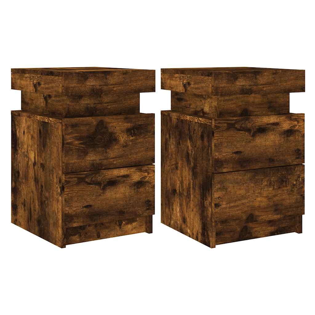 vidaXL Tables de chevet avec lumières LED 2 pcs Chêne fumé 35x39x55 cm