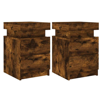 vidaXL Tables de chevet avec lumières LED 2 pcs Chêne fumé 35x39x55 cm