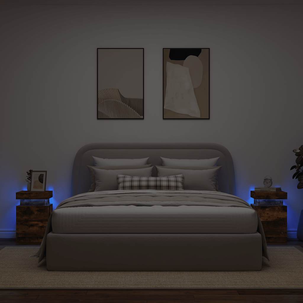 vidaXL Tables de chevet avec lumières LED 2 pcs Chêne fumé 35x39x55 cm