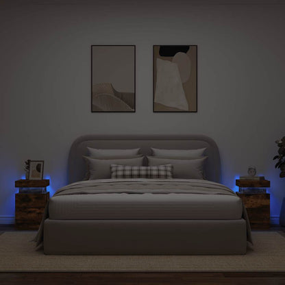 vidaXL Tables de chevet avec lumières LED 2 pcs Chêne fumé 35x39x55 cm