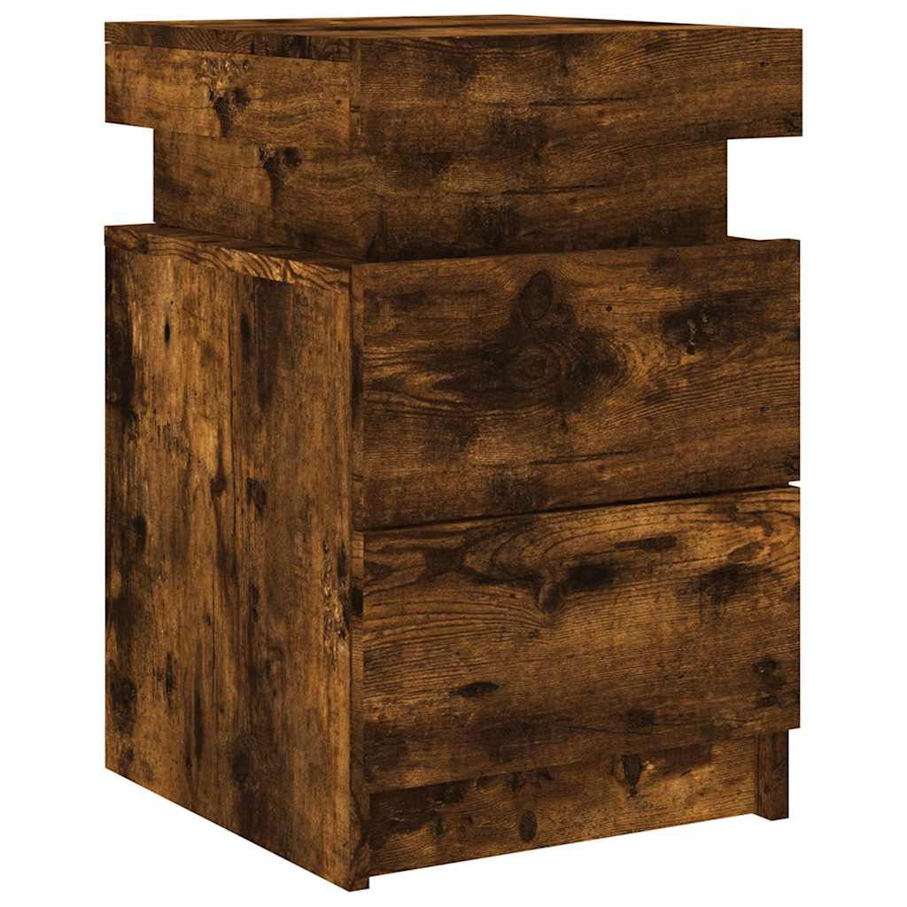 vidaXL Tables de chevet avec lumières LED 2 pcs Chêne fumé 35x39x55 cm
