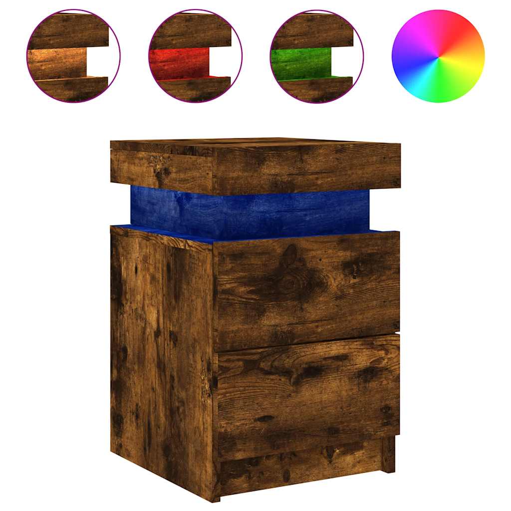 vidaXL Tables de chevet avec lumières LED 2 pcs Chêne fumé 35x39x55 cm
