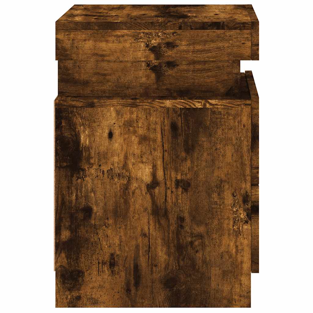 vidaXL Tables de chevet avec lumières LED 2 pcs Chêne fumé 35x39x55 cm