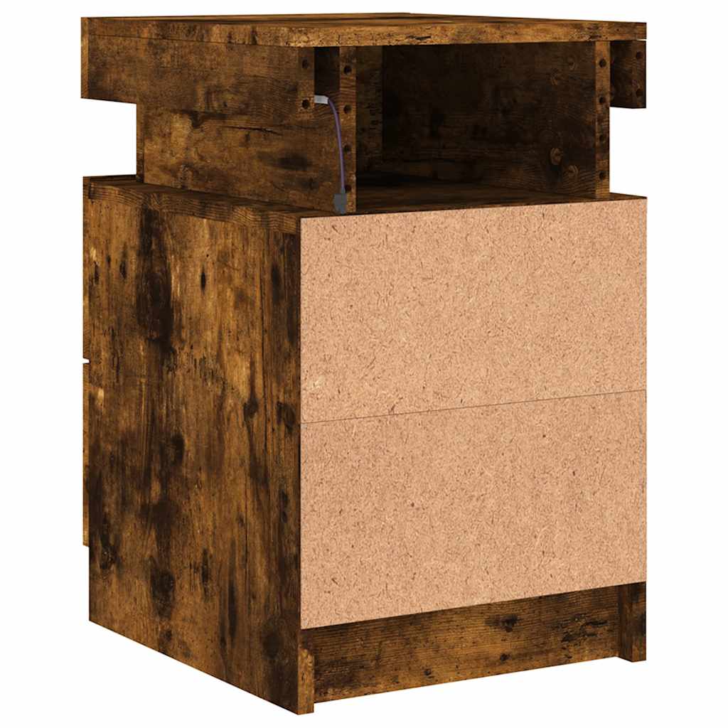 vidaXL Tables de chevet avec lumières LED 2 pcs Chêne fumé 35x39x55 cm