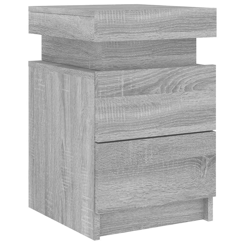 vidaXL Nachttisch mit LED-Leuchten Grau Sonoma 35x39x55 cm