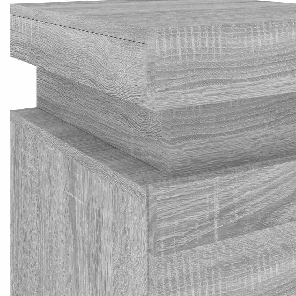vidaXL Nachttische mit LED-Leuchten 2 Stk. Grau Sonoma 35x39x55 cm