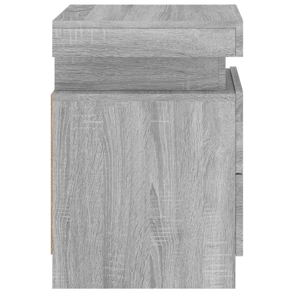 vidaXL Nachttische mit LED-Leuchten 2 Stk. Grau Sonoma 35x39x55 cm