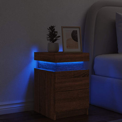 vidaXL Nachttisch mit LED-Leuchten Braun Eiche-Optik 35x39x55 cm