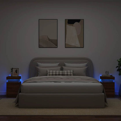 vidaXL Nachttische mit LED-Leuchten 2Stk. Braun Eiche-Optik 35x39x55cm