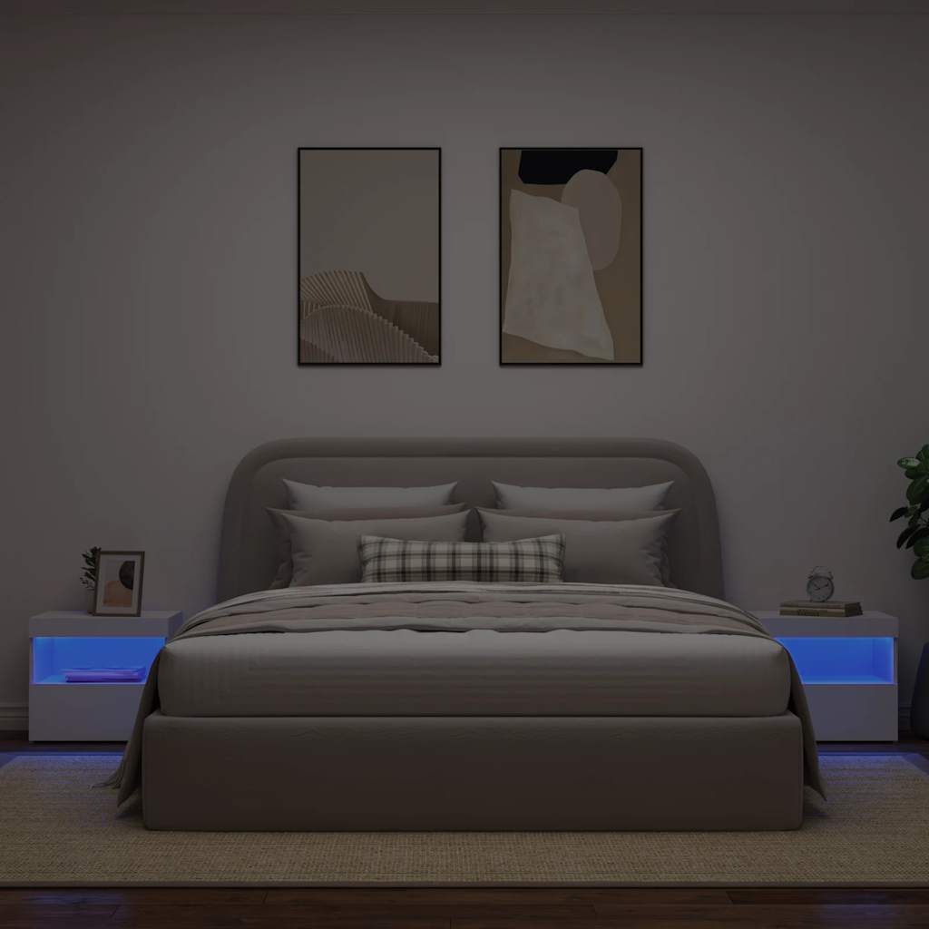 vidaXL Nachttische mit LED-Leuchten 2 Stk. Weiß 50x40x45 cm