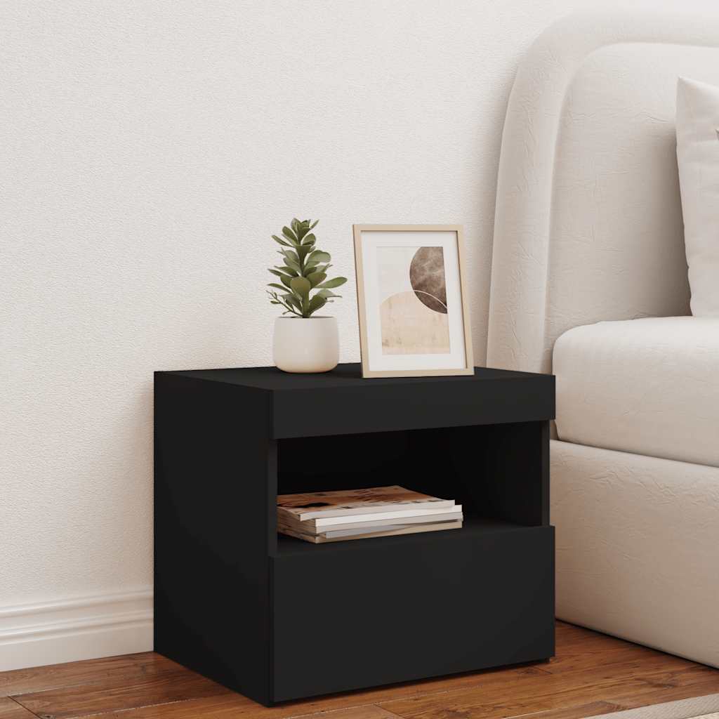 vidaXL Nachttisch mit LED-Leuchten Schwarz 50x40x45 cm
