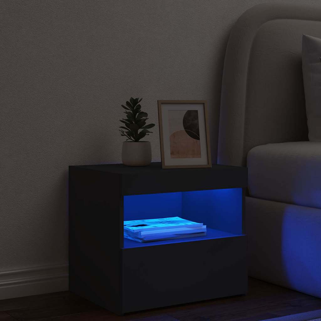 vidaXL Nachttisch mit LED-Leuchten Schwarz 50x40x45 cm