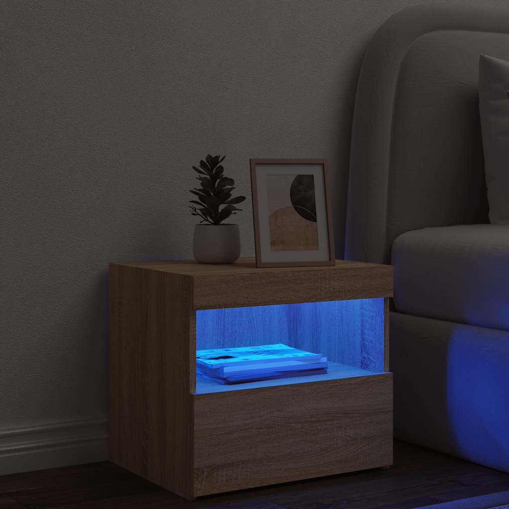 vidaXL Nachttisch mit LED-Leuchten Sonoma-Eiche 50x40x45 cm