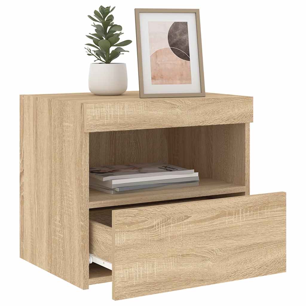 vidaXL Nachttisch mit LED-Leuchten Sonoma-Eiche 50x40x45 cm