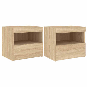 vidaXL Nachttische mit LED-Leuchten 2 Stk. Sonoma Eiche 50x40x45 cm