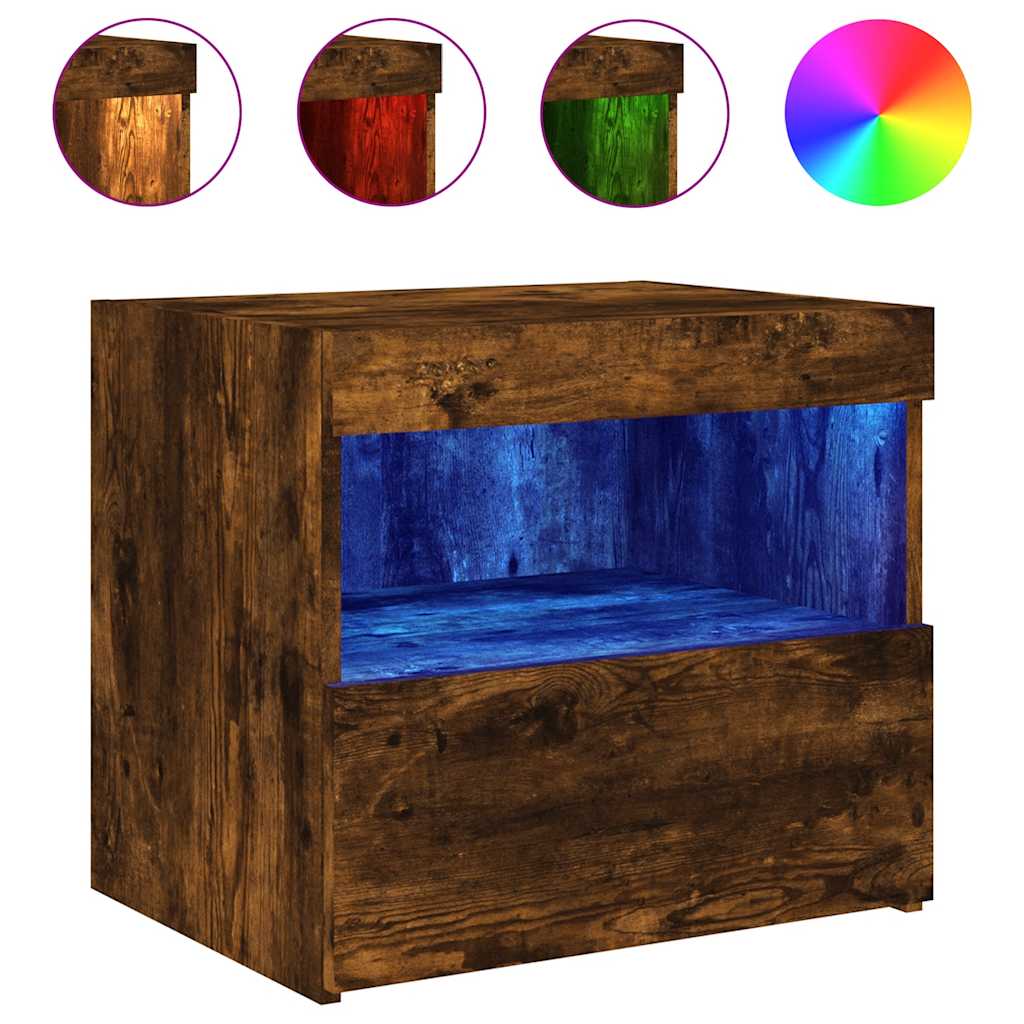 vidaXL Table de chevet avec lumières LED chêne fumé 50x40x45 cm