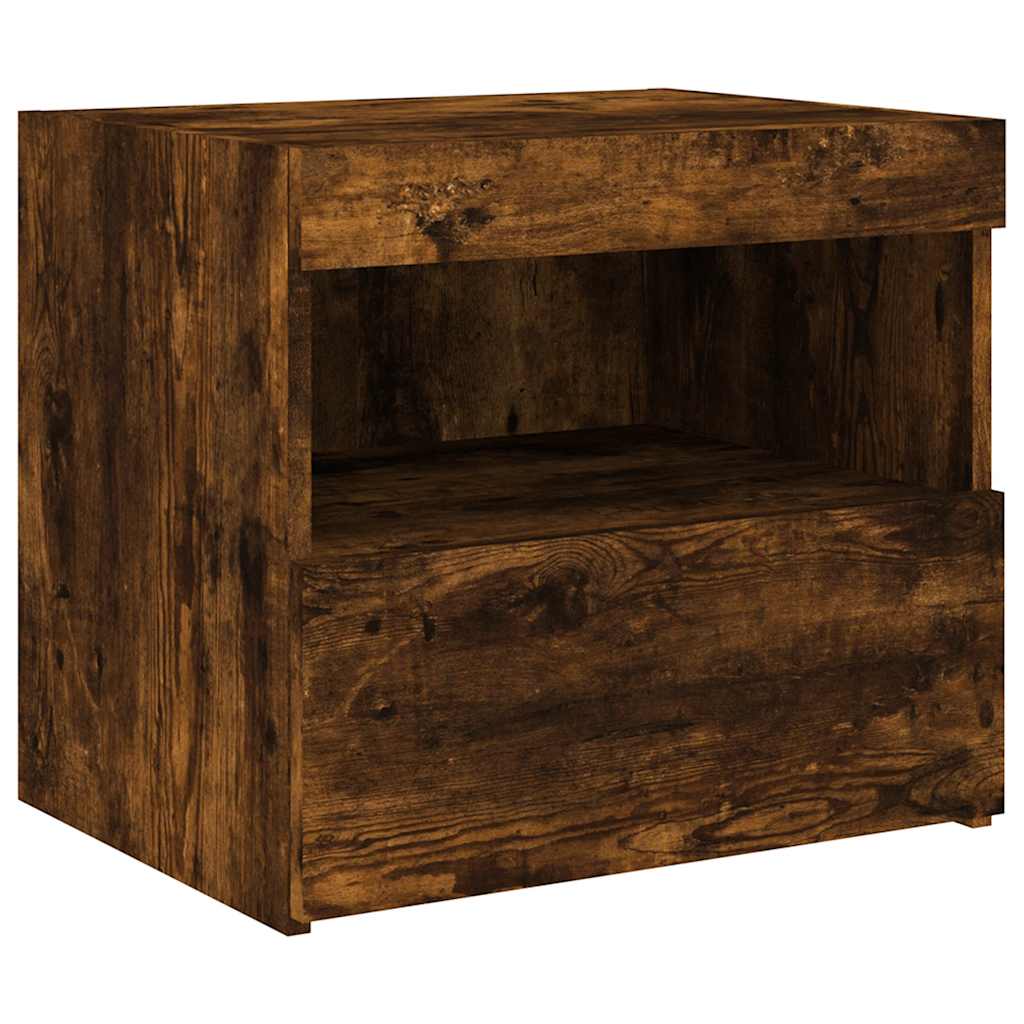 vidaXL Table de chevet avec lumières LED chêne fumé 50x40x45 cm