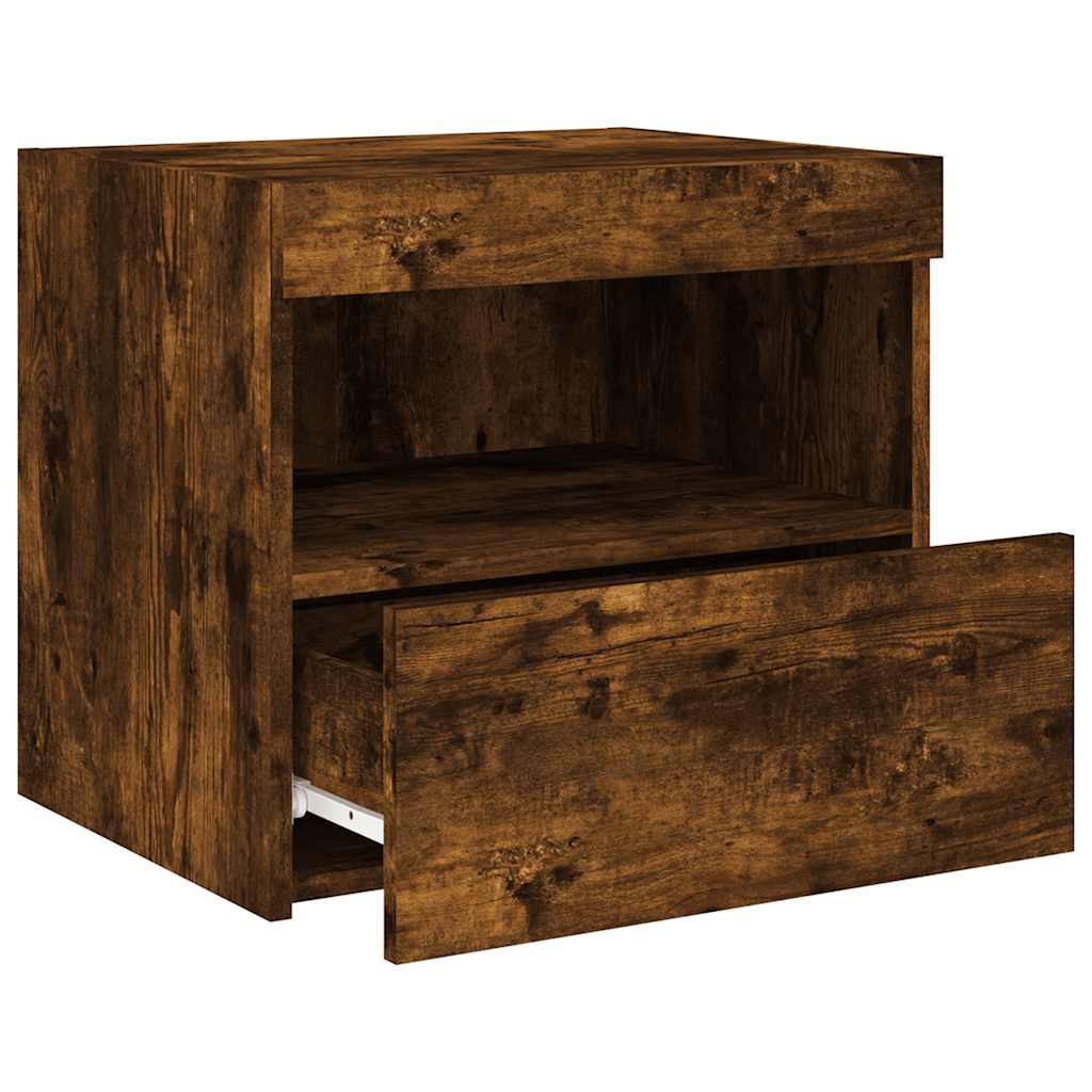 vidaXL Table de chevet avec lumières LED chêne fumé 50x40x45 cm