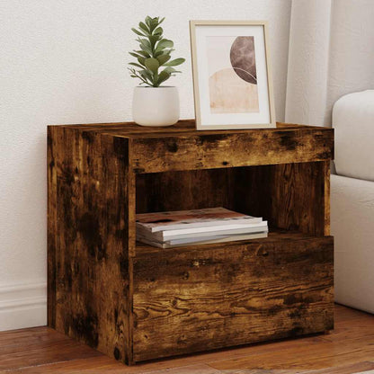 vidaXL Table de chevet avec lumières LED chêne fumé 50x40x45 cm