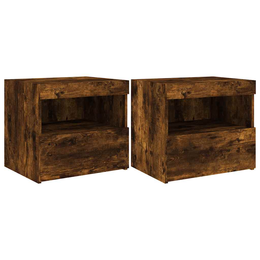 vidaXL Tables de chevet avec lumières LED 2 pcs Chêne fumé 50x40x45 cm