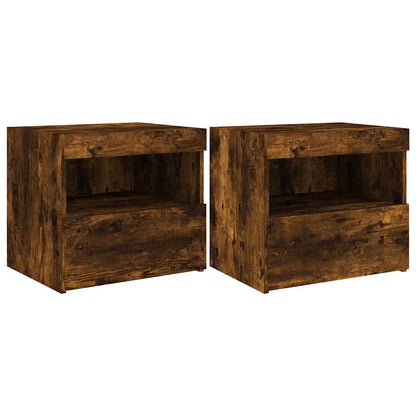 vidaXL Tables de chevet avec lumières LED 2 pcs Chêne fumé 50x40x45 cm