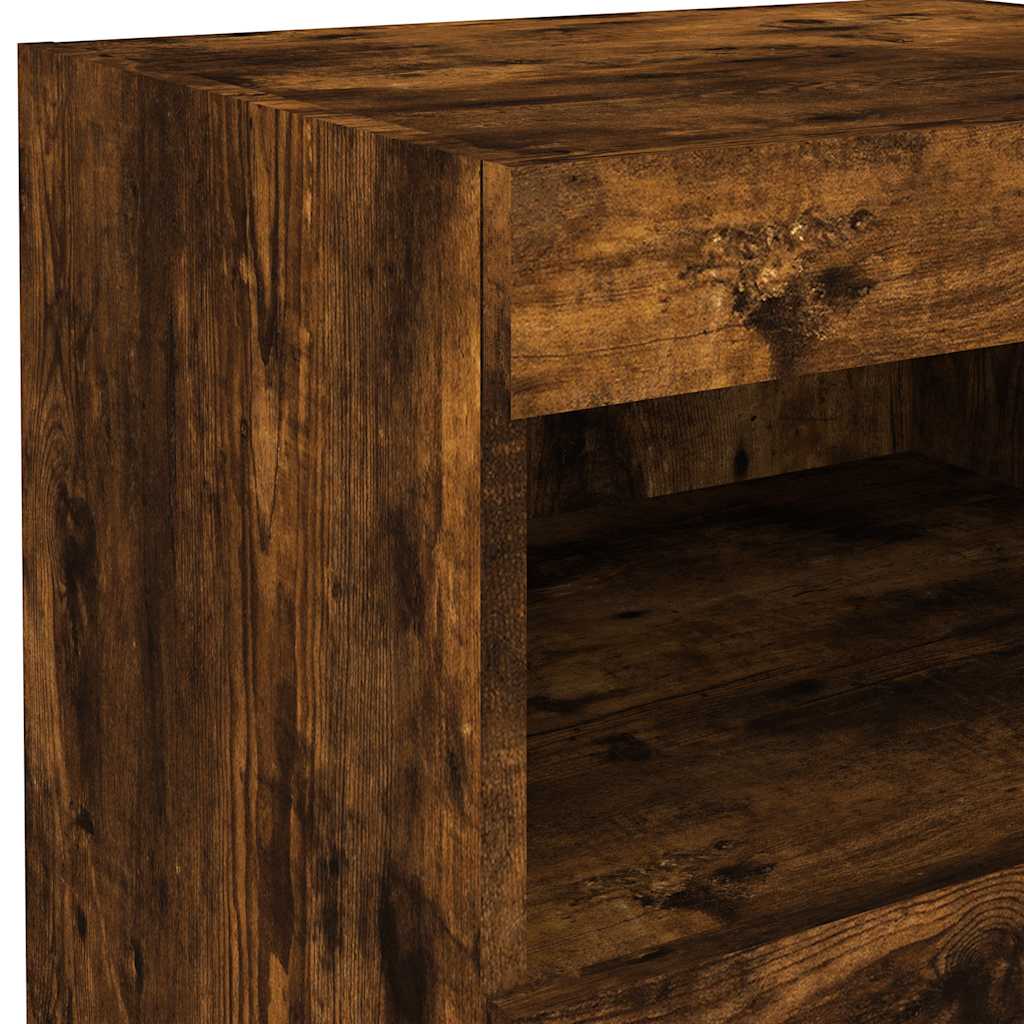 vidaXL Tables de chevet avec lumières LED 2 pcs Chêne fumé 50x40x45 cm