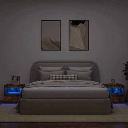 vidaXL Tables de chevet avec lumières LED 2 pcs Chêne fumé 50x40x45 cm