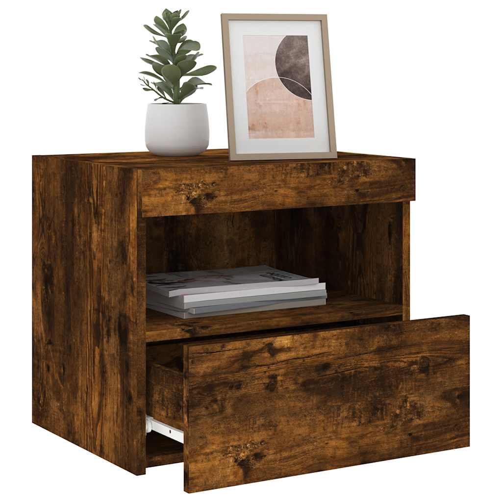 vidaXL Tables de chevet avec lumières LED 2 pcs Chêne fumé 50x40x45 cm