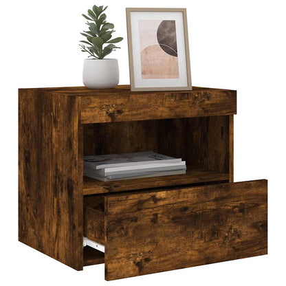 vidaXL Tables de chevet avec lumières LED 2 pcs Chêne fumé 50x40x45 cm