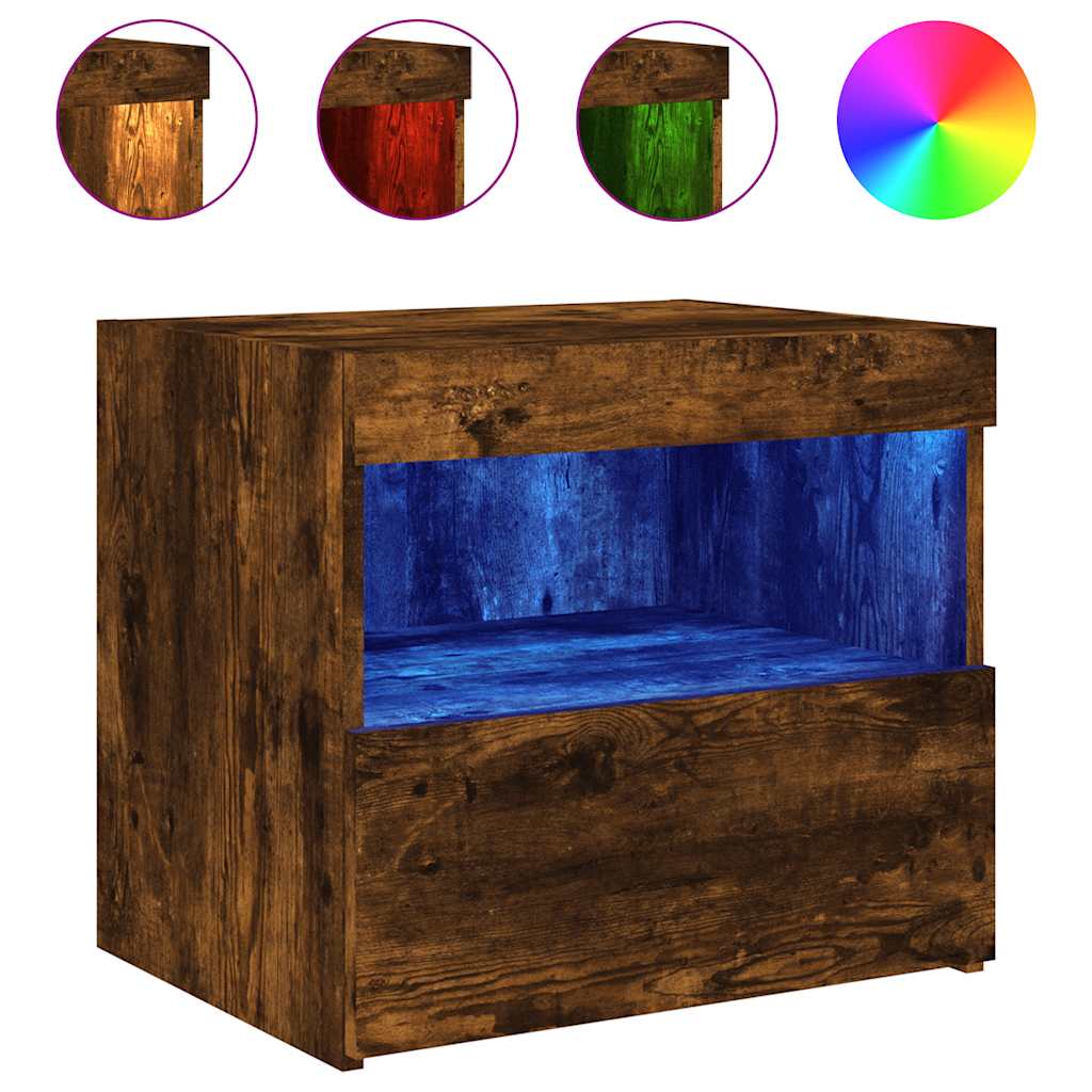 vidaXL Tables de chevet avec lumières LED 2 pcs Chêne fumé 50x40x45 cm
