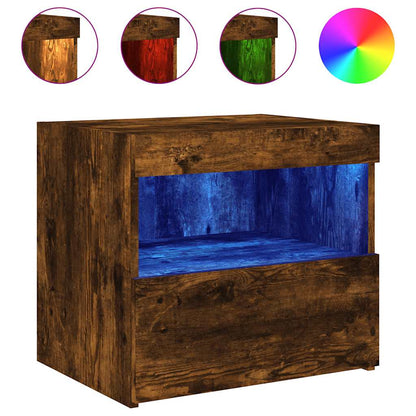 vidaXL Tables de chevet avec lumières LED 2 pcs Chêne fumé 50x40x45 cm