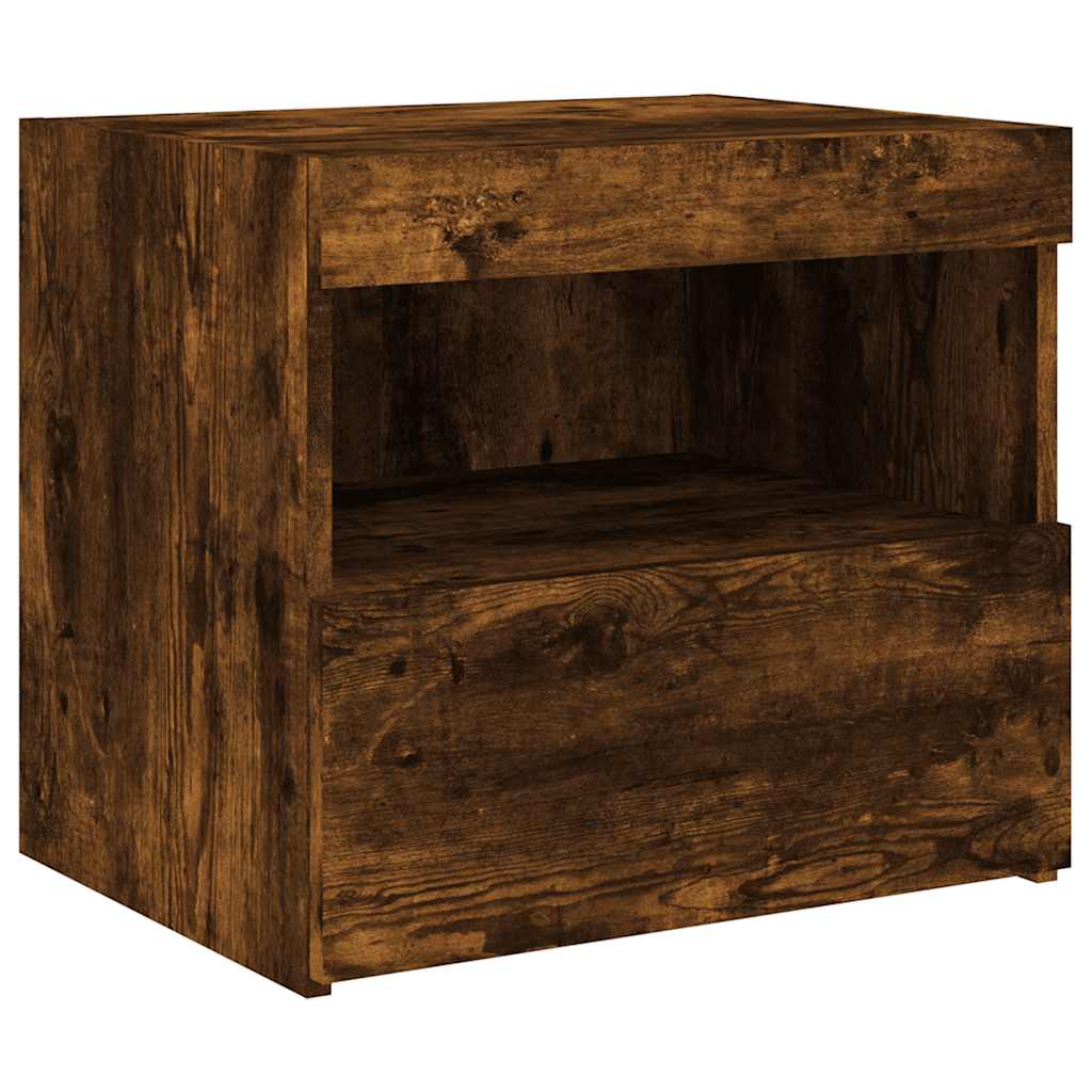 vidaXL Tables de chevet avec lumières LED 2 pcs Chêne fumé 50x40x45 cm