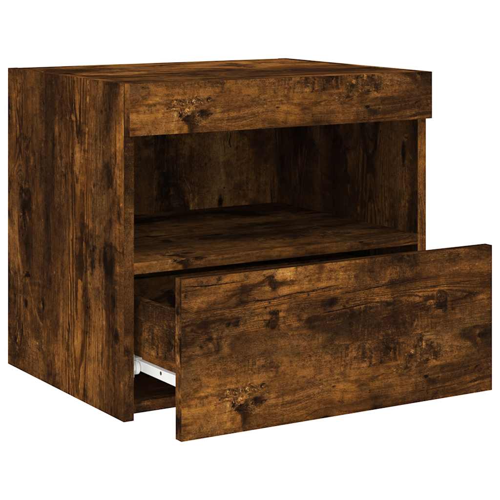 vidaXL Tables de chevet avec lumières LED 2 pcs Chêne fumé 50x40x45 cm