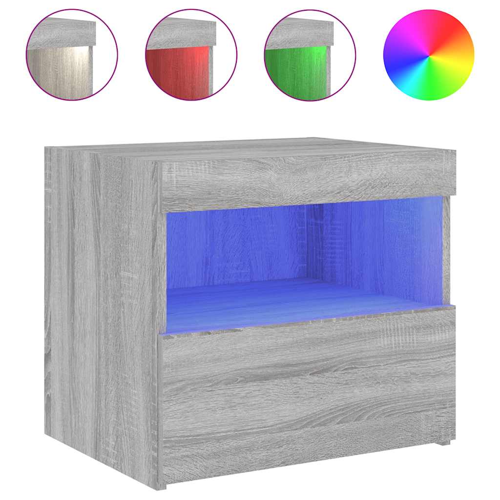 vidaXL Nachttisch mit LED-Leuchten Grau Sonoma 50x40x45 cm