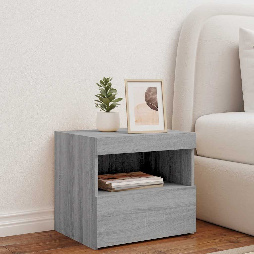 vidaXL Nachttisch mit LED-Leuchten Grau Sonoma 50x40x45 cm