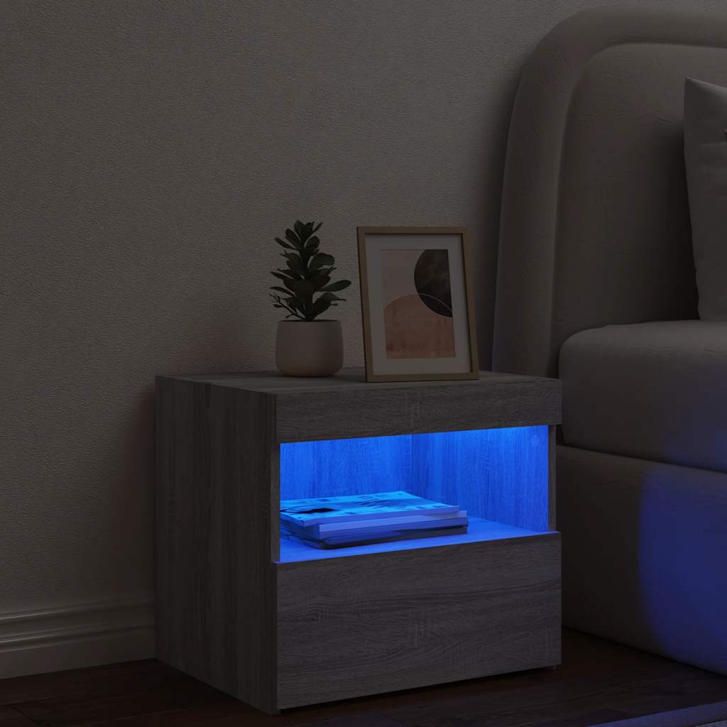 vidaXL Nachttisch mit LED-Leuchten Grau Sonoma 50x40x45 cm