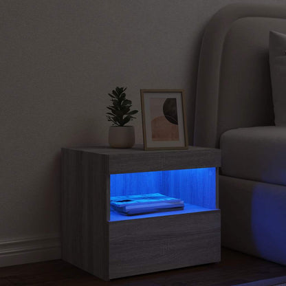 vidaXL Nachttisch mit LED-Leuchten Grau Sonoma 50x40x45 cm