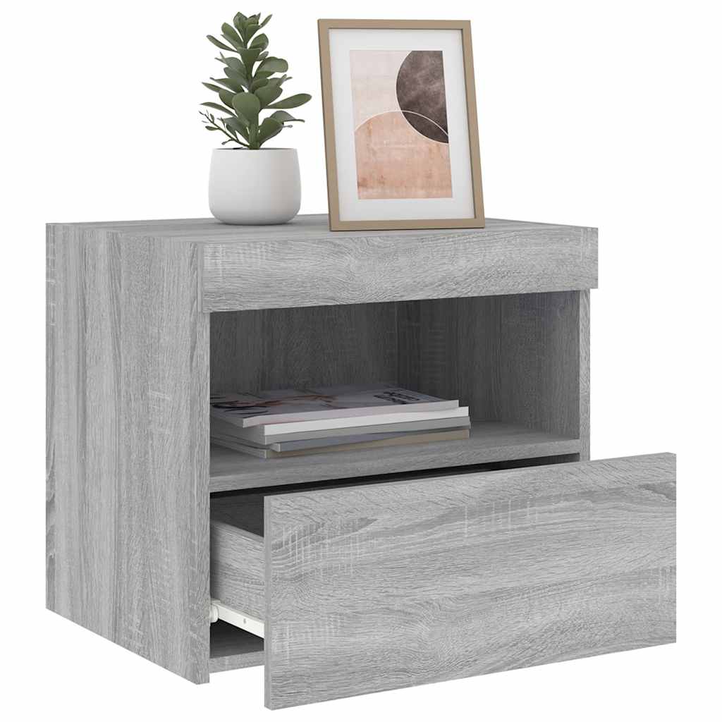 vidaXL Nachttisch mit LED-Leuchten Grau Sonoma 50x40x45 cm