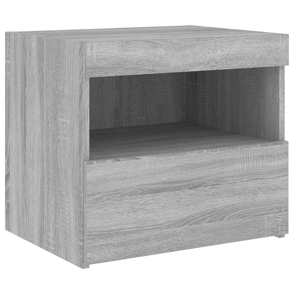 vidaXL Nachttisch mit LED-Leuchten Grau Sonoma 50x40x45 cm