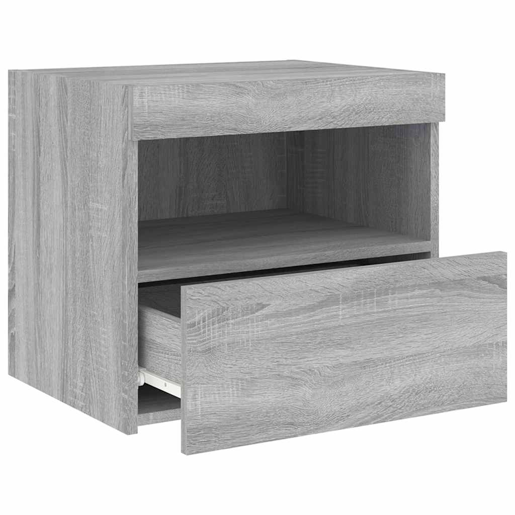vidaXL Nachttisch mit LED-Leuchten Grau Sonoma 50x40x45 cm