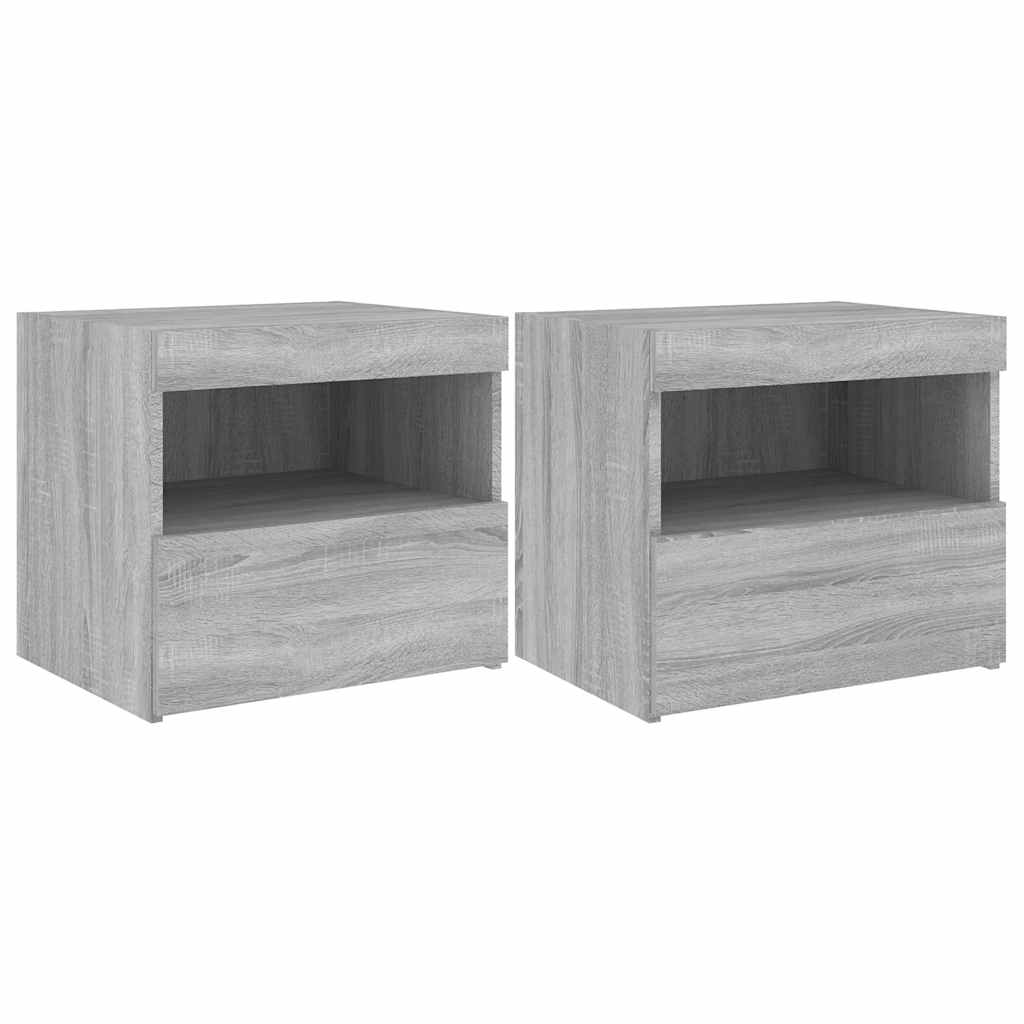 vidaXL Nachttische mit LED-Leuchten 2 Stk. Grau Sonoma 50x40x45 cm